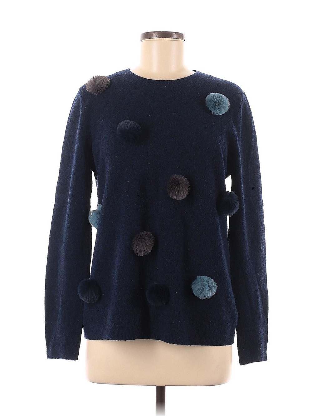 Banana Republic Navy Crewneck Sweater with Pom-Poms